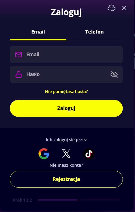 Formularz rejestracji Slotoro